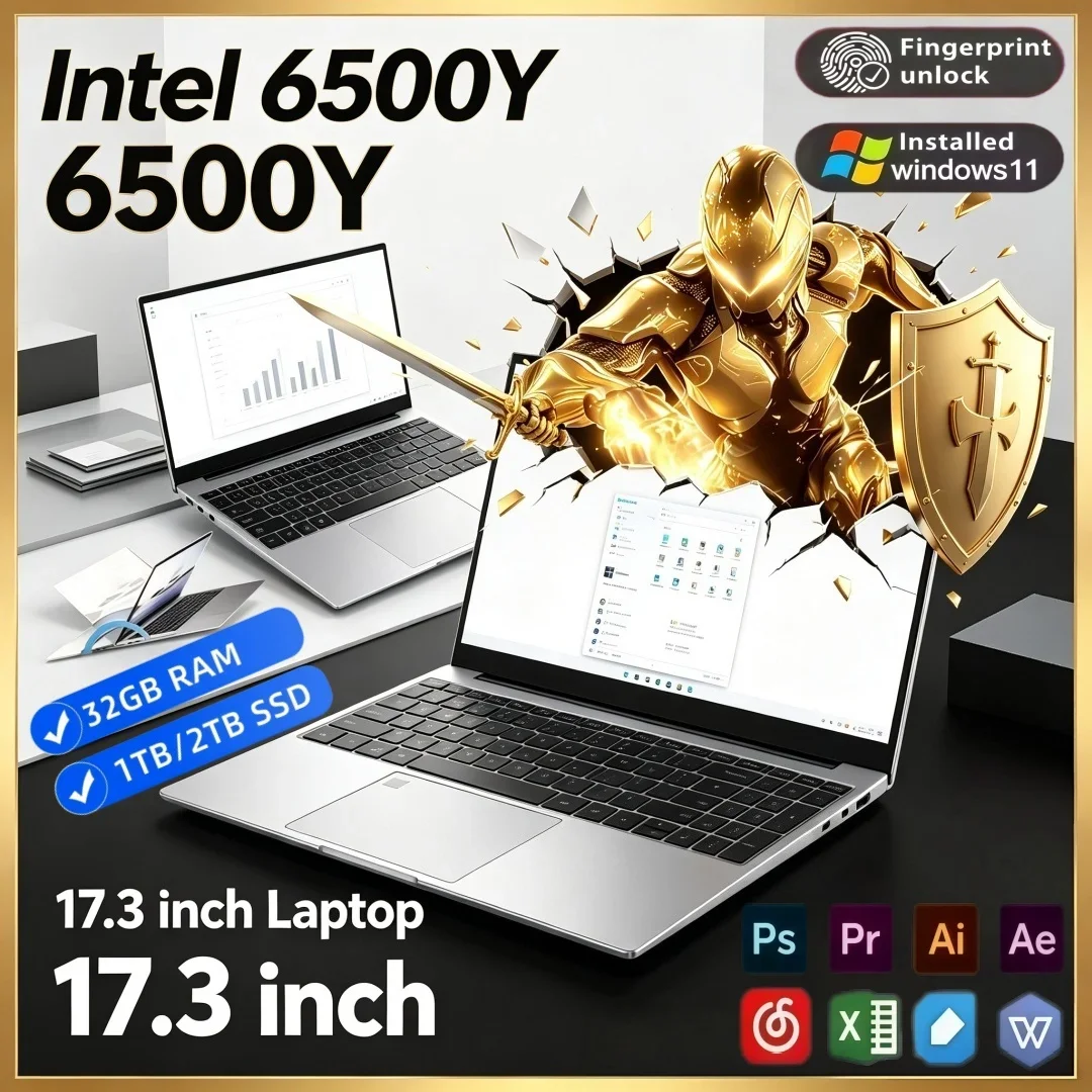 17.3 Inch Intel 6500Y Ultra Slim Office Large Screen Laptop Study 16GB/32GB RAM Windows11 1/2TB Large SSD 2026