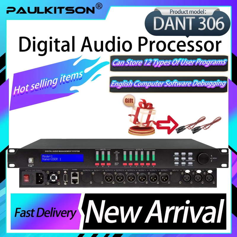 Paulkitson DANT306 3-In-6-Out Professional Digital Audio Processor Equalizer Speaker Management System Pc Software 32-Bit Dsp