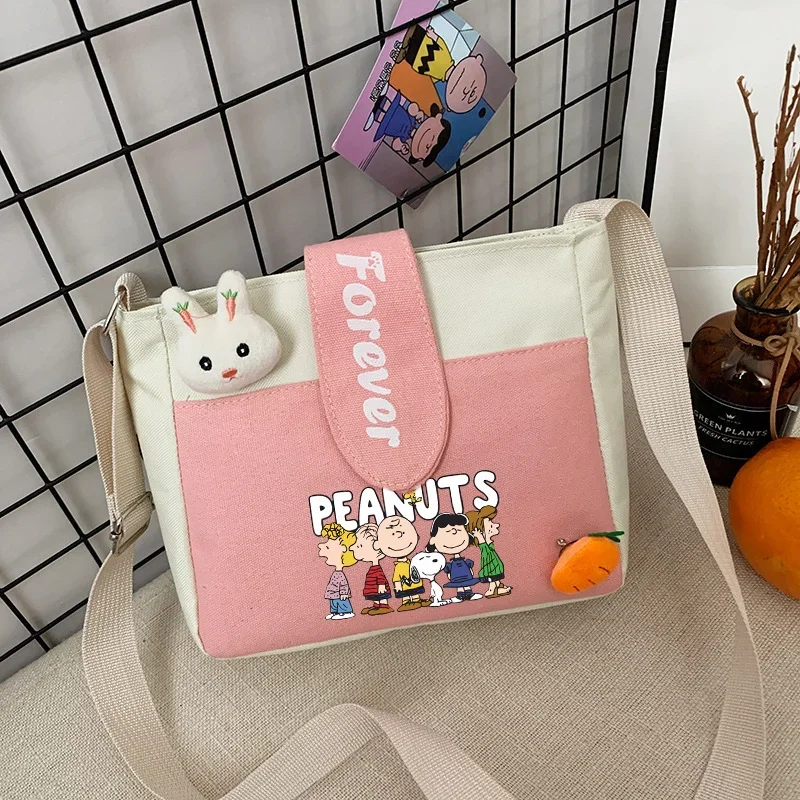 Bolso de hombro Snoopy para mujer, bolso de lona de algodón con estampado pequeño, bolso cruzado informal para mujer, bonito bolso de mensajero, regalos para niños