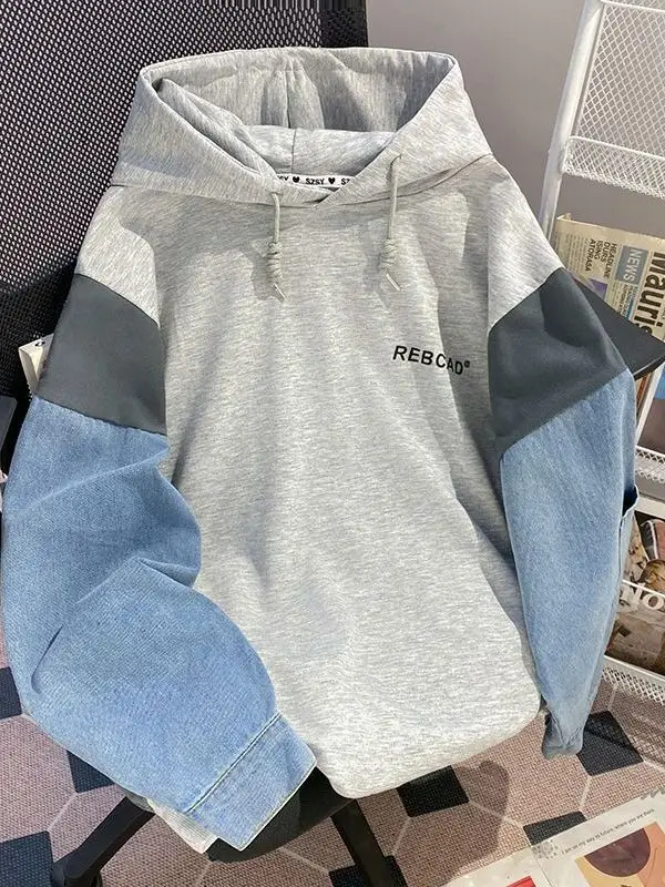 

Свободная толстовка с капюшоном на подкладке Fce, джинсовая тюремная модная двухслойная кепка, большие размеры 3000, уличная одежда с дизайном