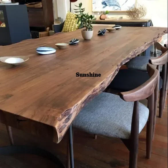 Solid Walnut Wood Slab Dining Table Large Live Edge Wood Slab for Restaurant Use Natural Wood with Conference Features