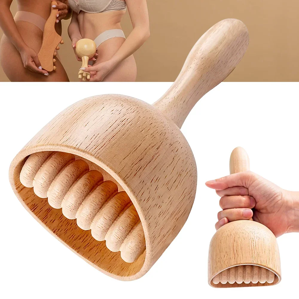 Wood Therapy Swedish Massage Cup with Roller, Handheld Wooden Massage Cup - Anti-Cellulite,Lymphatic Drainage,Muscle Pain Relief