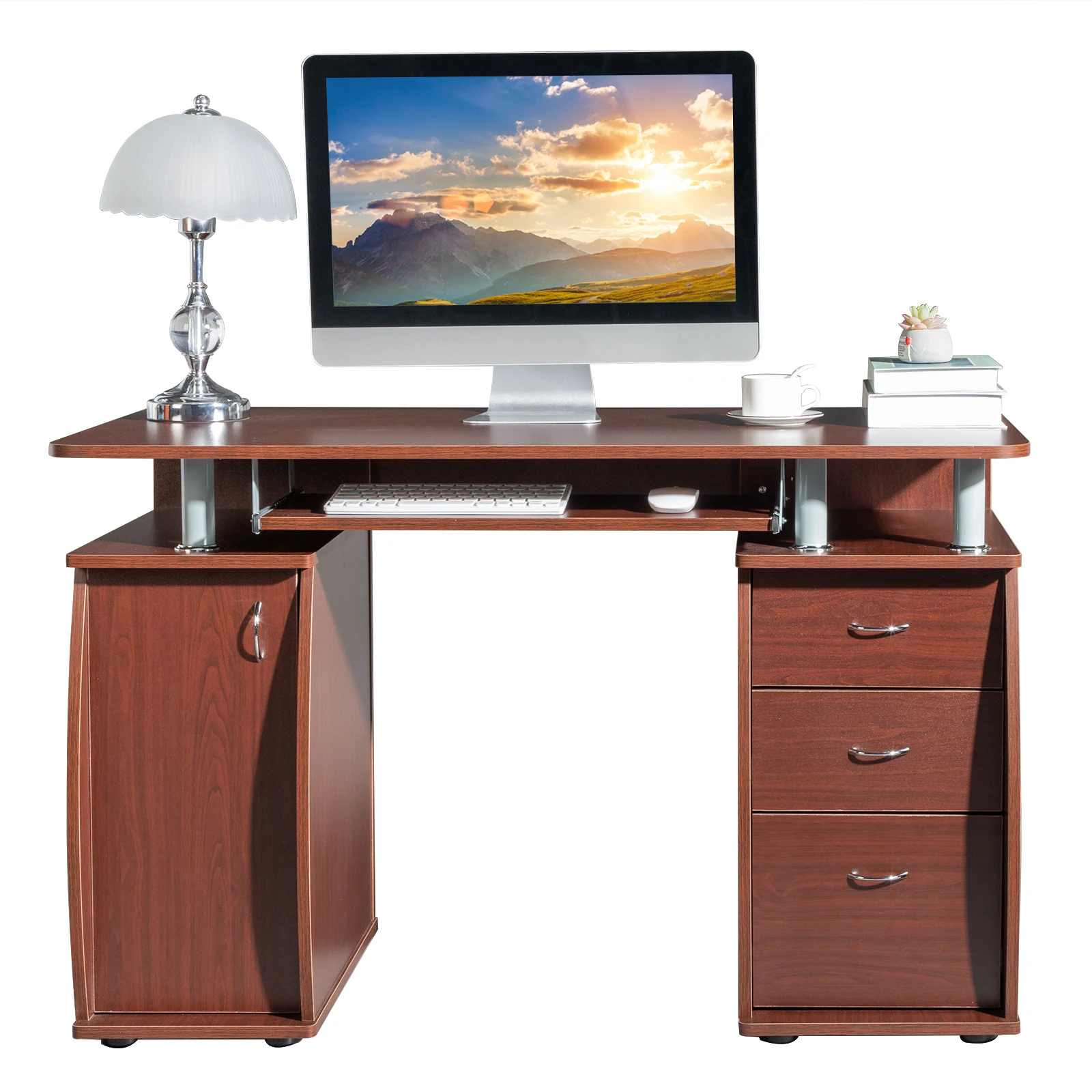 FCH  115* 55*74cm  15mm MDF Portable 1pc Door with 3pcs Drawers Computer Desk (A Box) Coffee Color