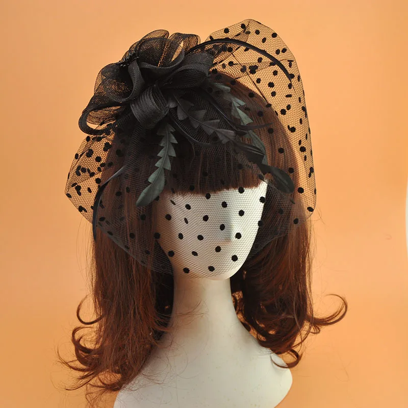 

Bride Head Flower Top Hat Women Retro Mesh Feather Veil