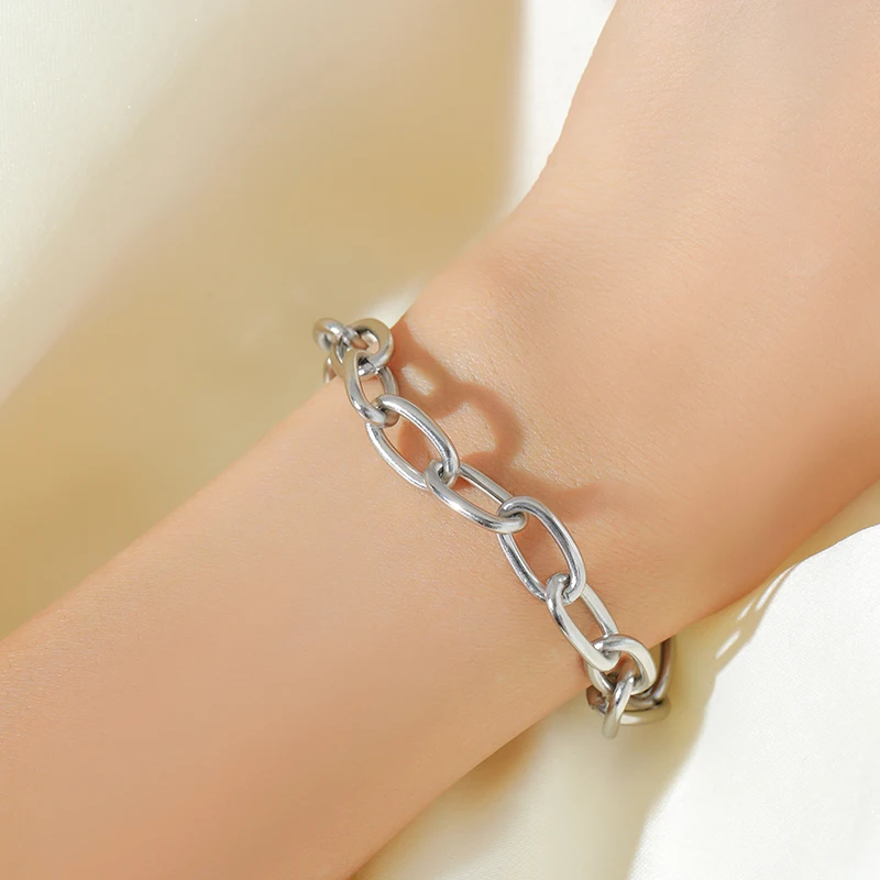 EILIECK 316L Edelstahl Metallketten-Halsketten-Armbänder-Set für Damen, trendige silberfarbene wasserdichte Schmuckstücke, Urlaubsgeschenk – Detail 10