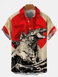 2024 New Men's Casual Shirt Lapel Short Sleeve 3D Printed Halloween Horror Print Single Breasted Shirt Men's Light Loose Clothes