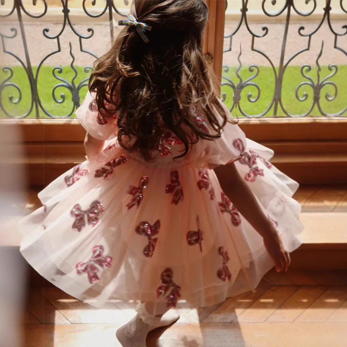 Girls\' Dress 2025 Summer Danish New Cute and Fashionable Bow Sequin Princess Style Girls\' Dress