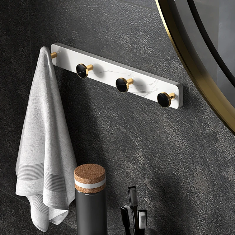 Hooks Marble Pattern Bathroom Accessories Clothes Rack Wall Mounted Type Waterproof Hanger Towel Holder Punch-free Installation