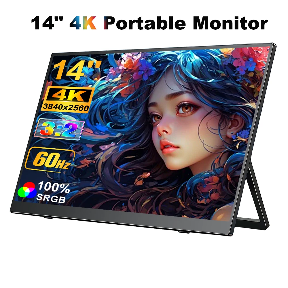 HOWENS 14" 4K Tragbarer Monitor 3840x2560 100% DCI-P3 Thunderbolt USB-C HDMI für Telefon, PS5, Laptop PC als zweiter Bildschirm.