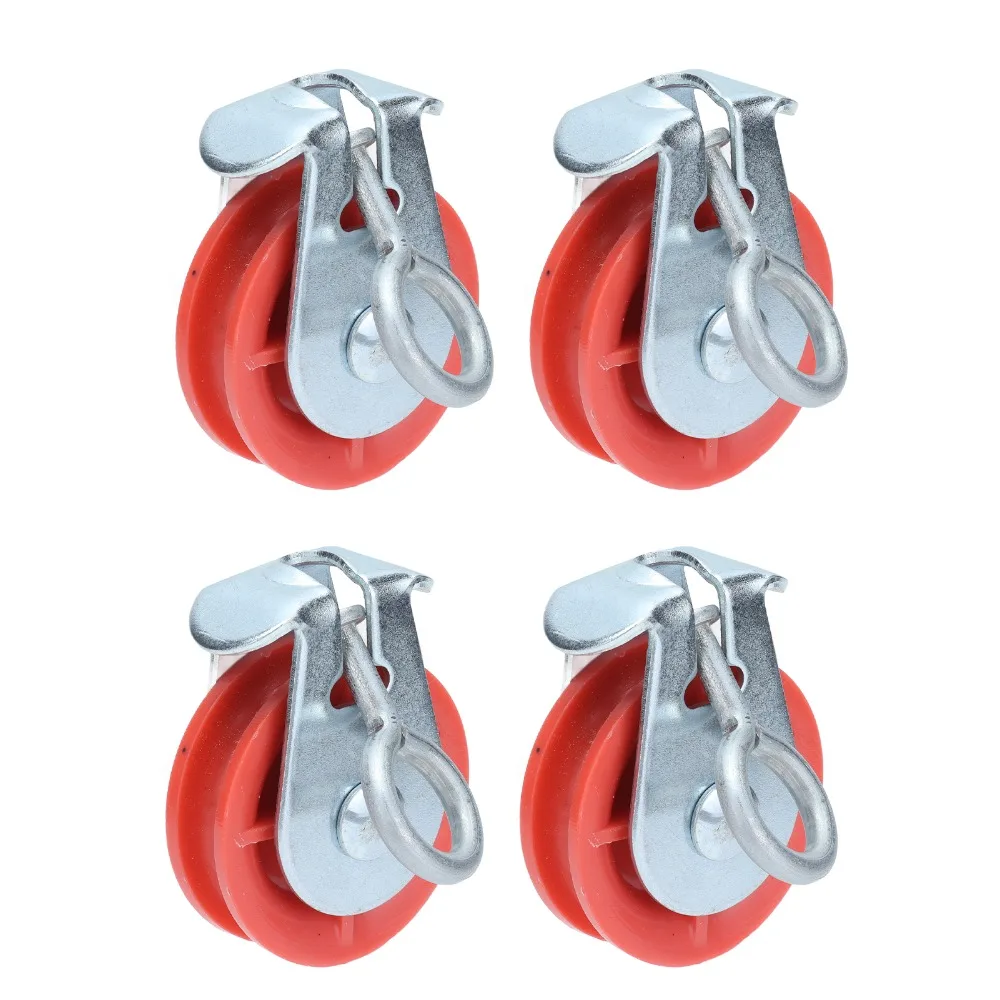 10pcs Metal Hanging Ring Waterline Pulley Red Plastic Wheel Central Fastening Rivets Livestock Pulley Single Groove Fixed Pulley