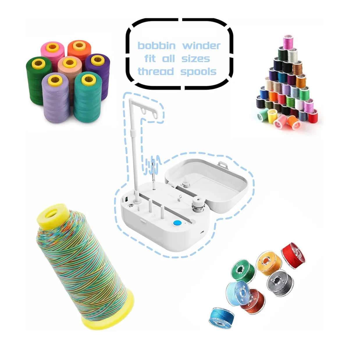 Automatic Bobbin Winder with Auto Stopper, Large Spool Thread Holder for Sewing Machine Thread Winding Use