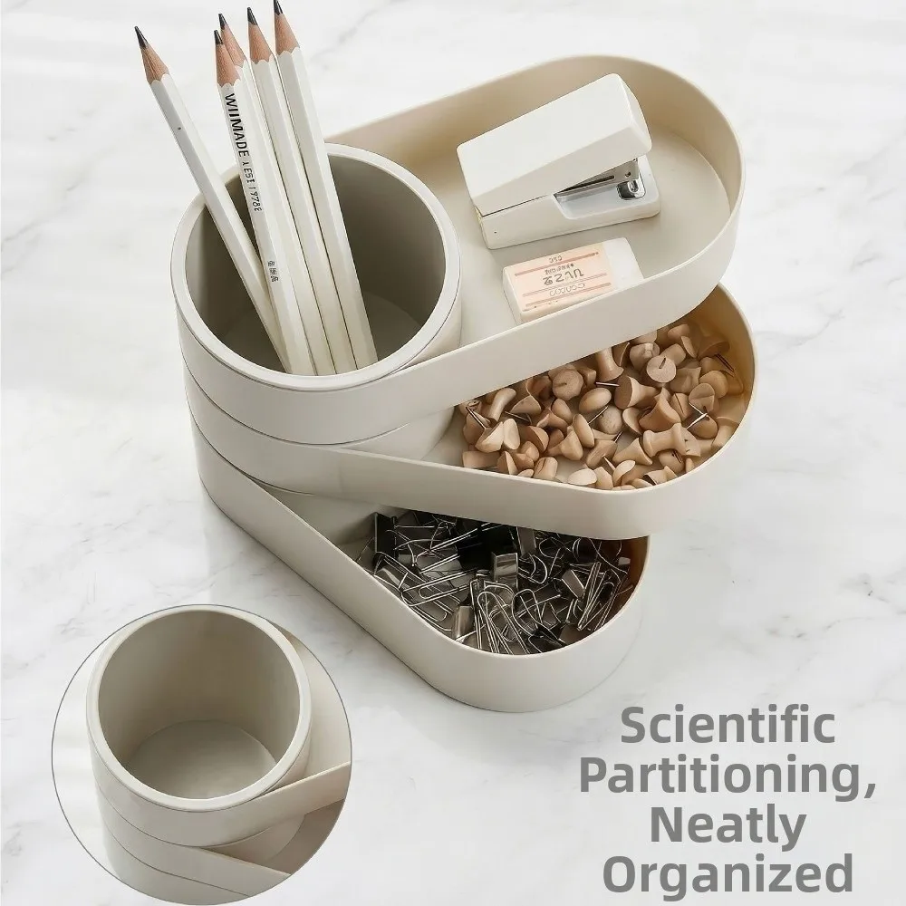 360° Rotating Multi-Layer Storage Box Minimalist Plastic Jewelry Storage Box Large Capacity Pen Holder Cosmetic Organizer