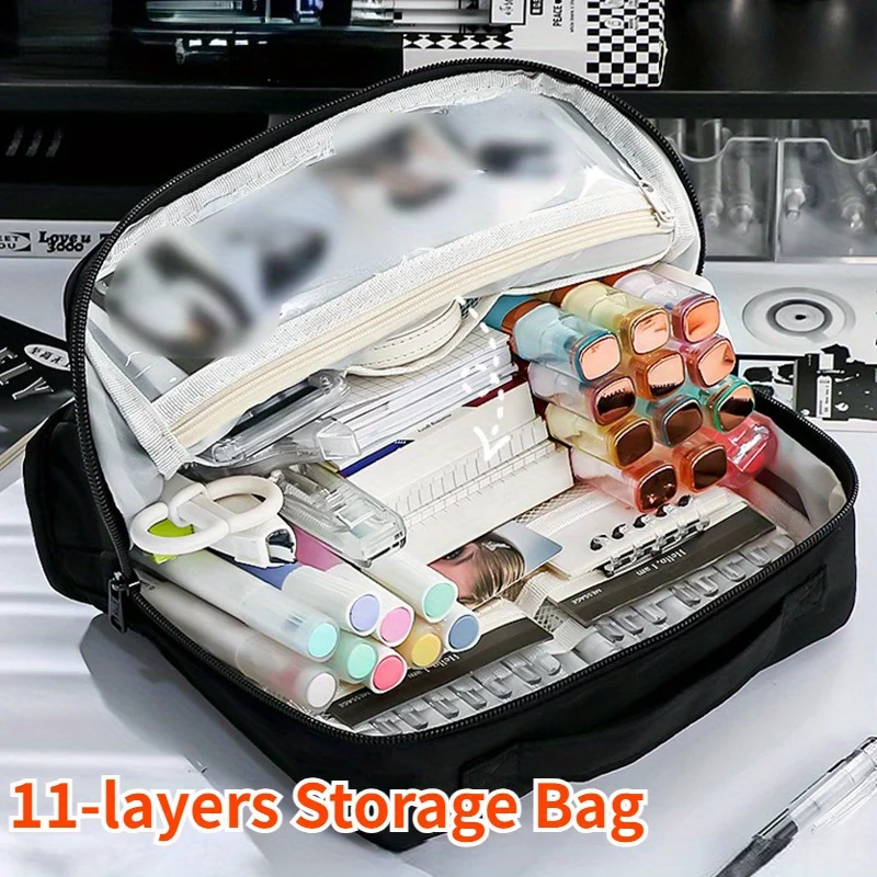 1pc Large Capacity Stationery Bag Pencil Case Portable Pencil Case Stationery Box Cosmetic Bag 11-layer Organizing Storage Bag