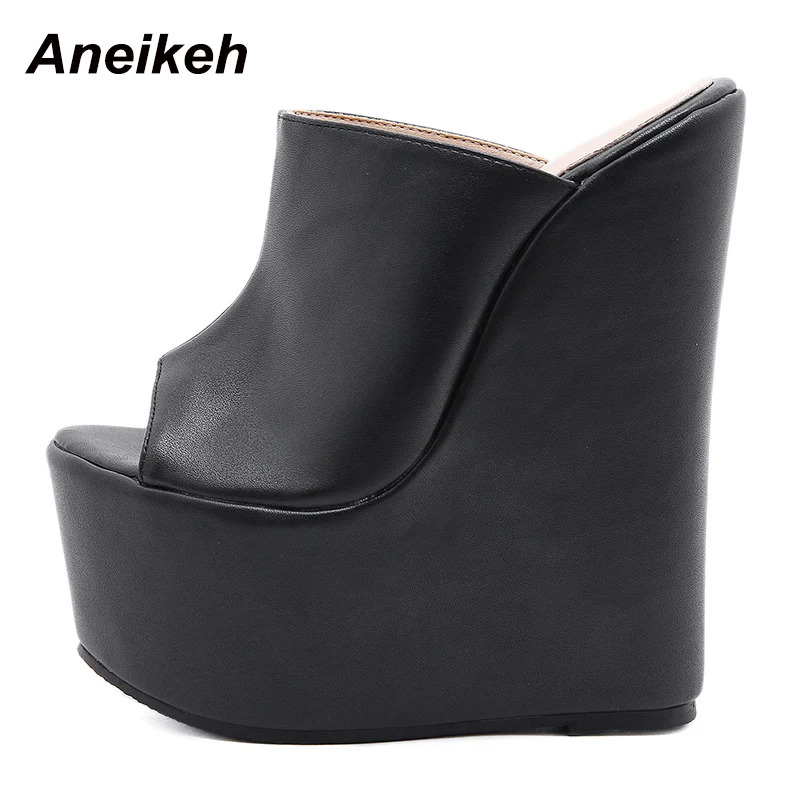 Aneikeh Summer Fashion Women\'s Slippers Sexy Platform PU Wedges Peep Toe Rome Party Shoes Sandalias Mules 35-42 Elegant NEW 2023