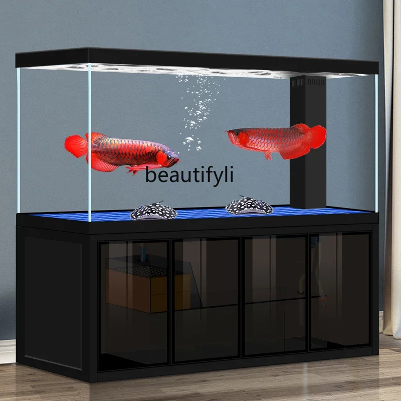 Large ecological arowana tank ultra-white glass bottom filter fish tank living room automatic water-free  HY