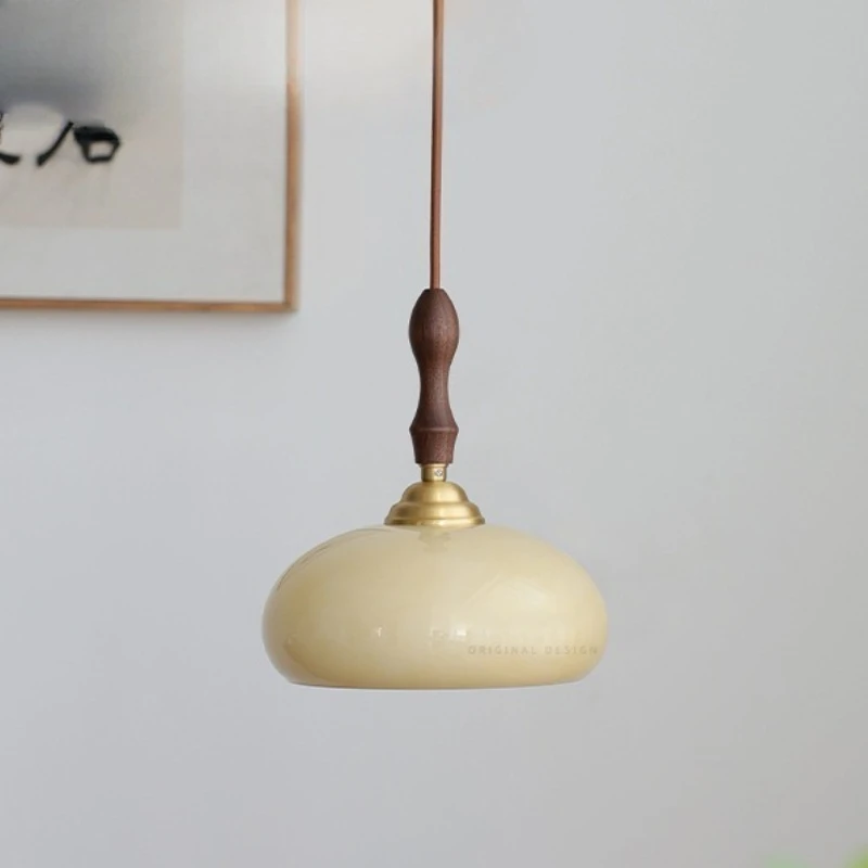 

Nordic Wooden LED Ceiling Pendant Light Rotundity Glass Hanging Lamp Living Room Bedroom Kitchen Restaurant Long Line Chandelier