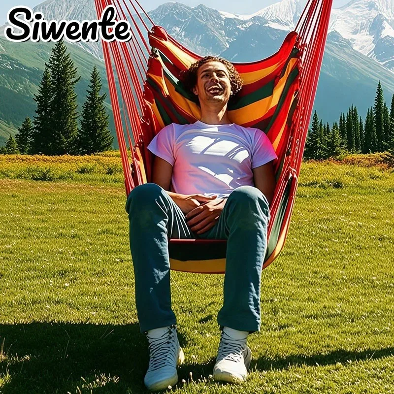 

Stripes Canvas Outdoor Camping Portable Swing Hanging Chair Leisure Anti Rollover Hanging Hammocks for Travel Outdoor Furniture