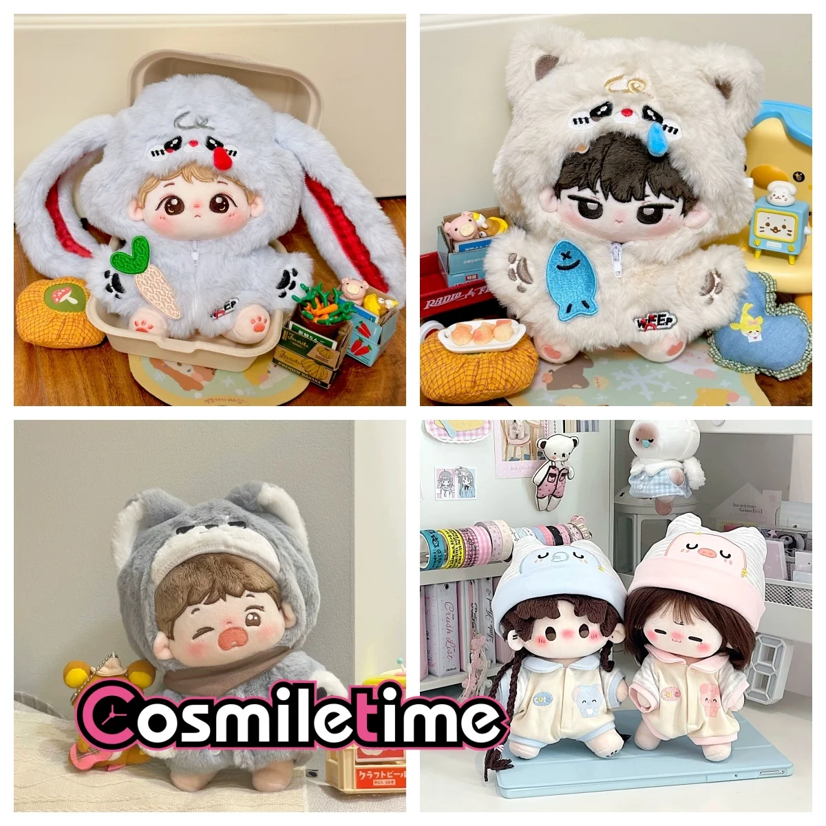 Cute Plush Hooded Jumpsuit For 20cm Cotton Doll Wolf Cat Pig Doll Clothes Doll Outfit Costume Accessories Cosplay YZ