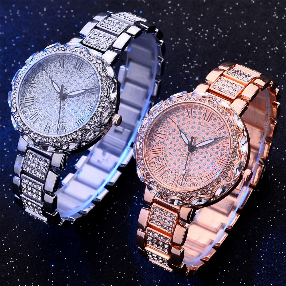 

Luxury Watches for Women Iced Out Diamound Bling WristWatch Ladies Watches Rose Simple Watch Women Fashion Relojes Para Mujer