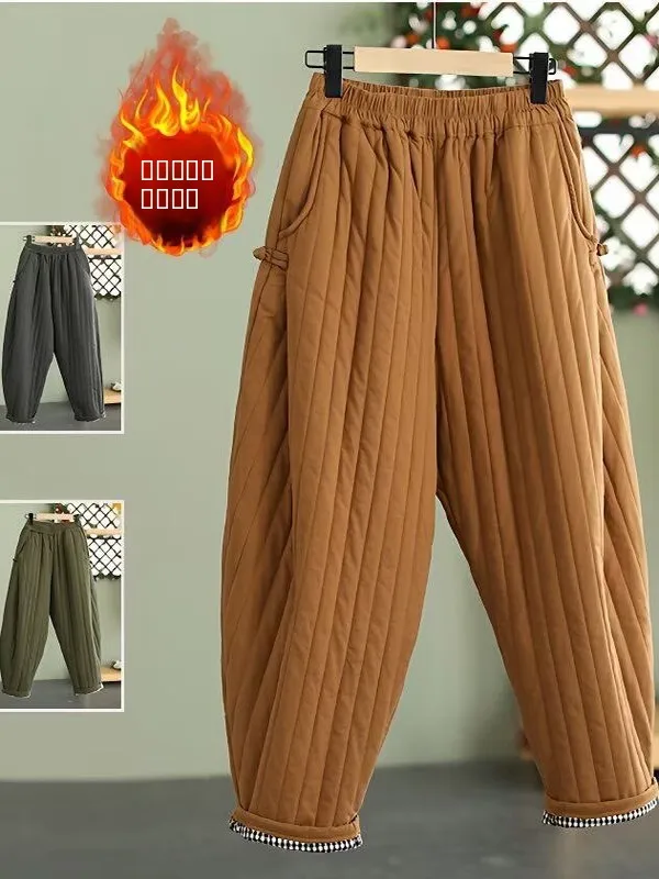Warm Cotton Trousers Large Size Casual Versatile Design Winter High Waist Straight Leg Harlan Pants Ladies Faion Comfortable