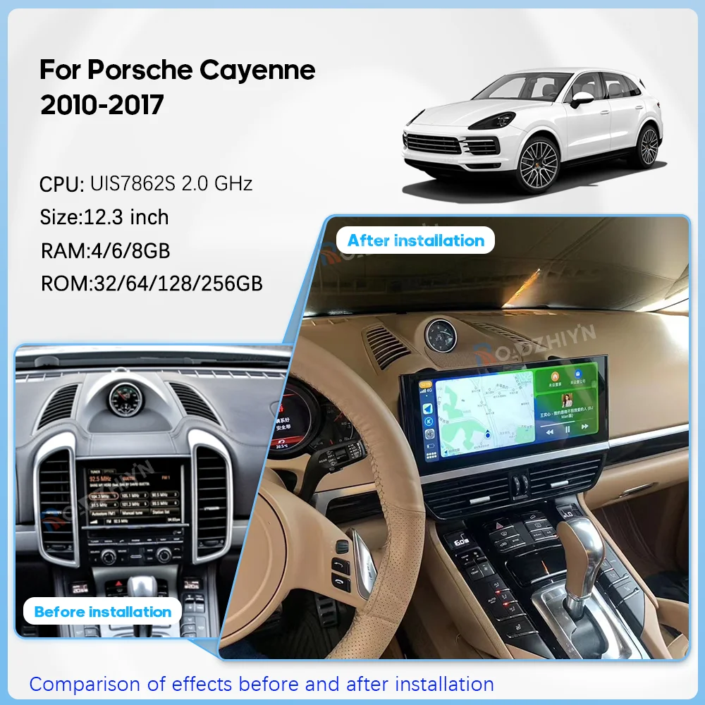 12.3inch Car Multimedia Video Player For Porsche Cayenne 2010-2017 GPS Navigation Android13 Radio stereo 8+256G Carplay 4G Auto