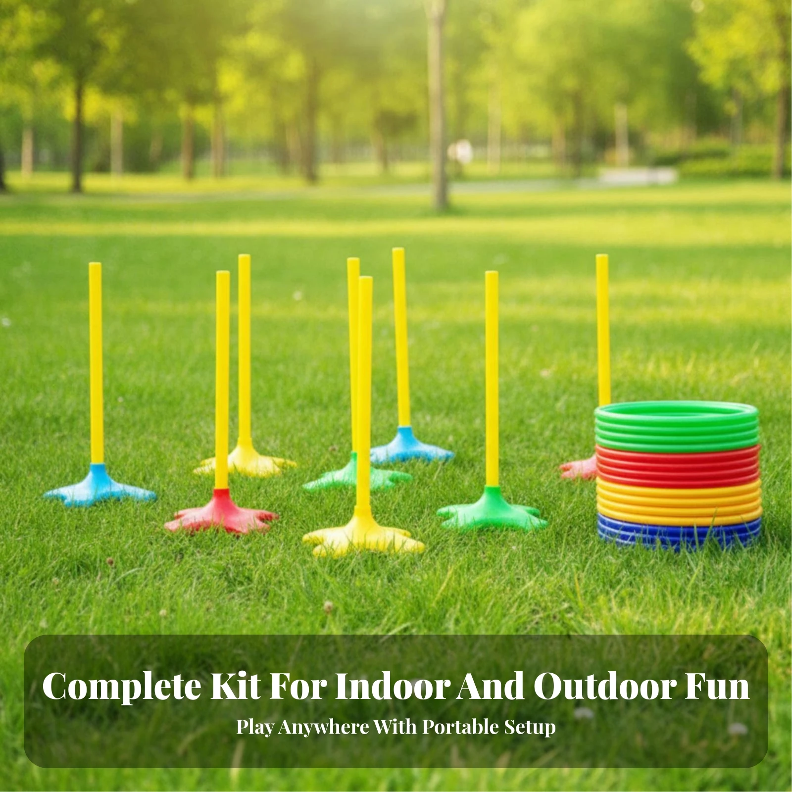 Circle Toss Set with Storage Bag Freestanding Circle Toss Game Toy Outdoor Colorful for Children, Playroom, Backyard