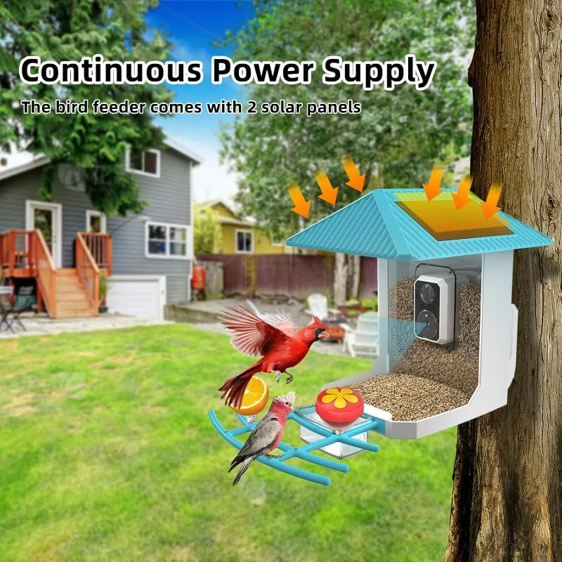 2.5K Smart Bird Feeder with Camera, AI Identify Bird Species, Outdoor Birds Feeder House with Solar Panel for Bird Buddy