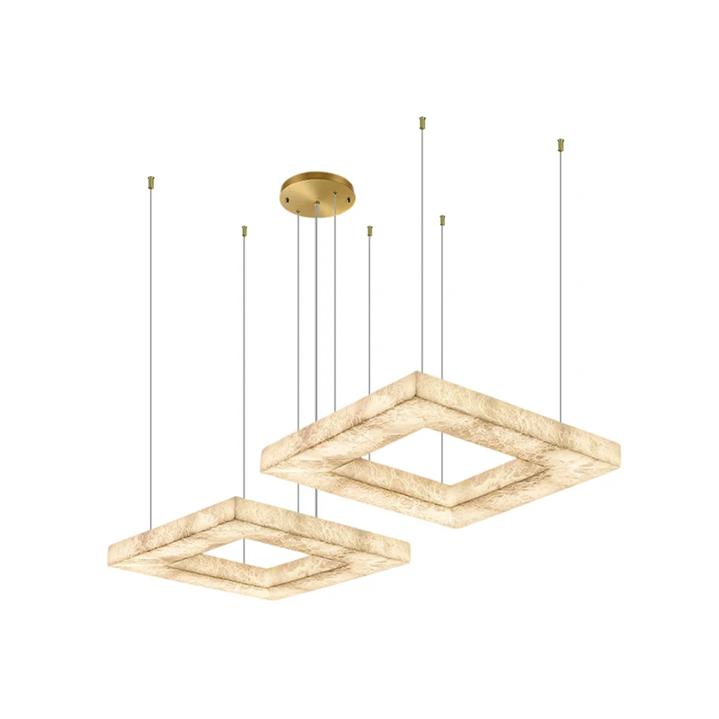 

2025 Marble Series Rectangular Led Chandelier Pendant Light Suspension Luminaire Lampen Alabaster Hanging Light For Dinning Room