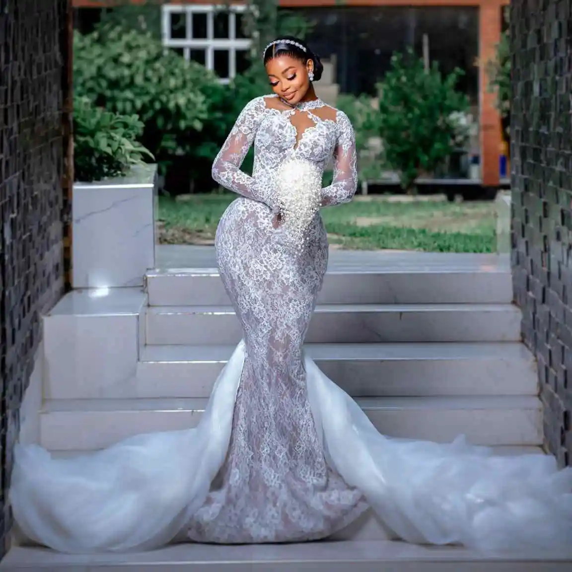 Luxury Mermaid Wedding Dresses Full Sleeve With 3D Floral Appliques  Bride Wedding Dress Customized Vestidos De Novia