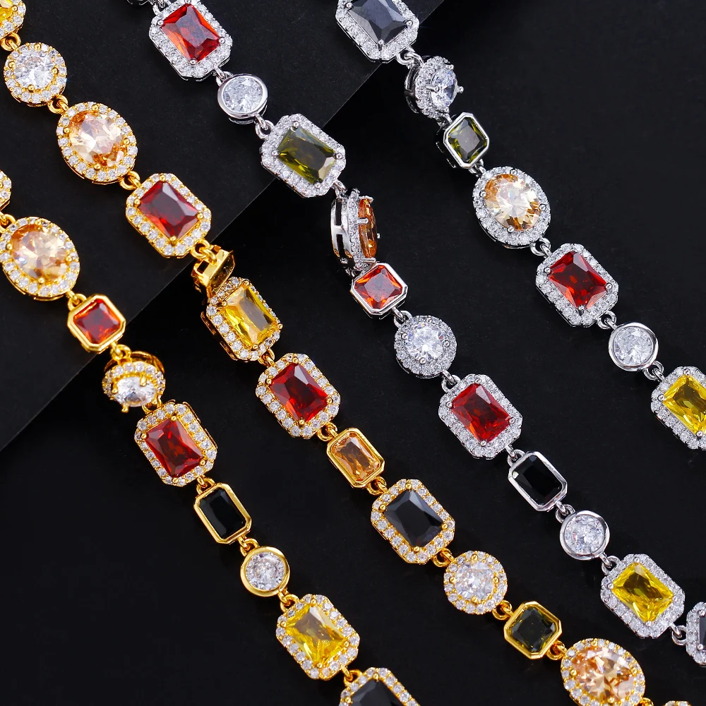 CWWZircons Vibrant Multi Color Cubic Zirconia Irregular Chain Necklace for Women Daily Party Engagement Jewelry Accessory DZ0097