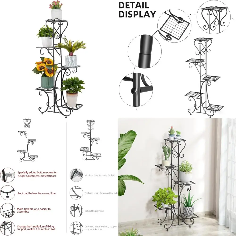 

5-Tier Wrought Iron Plant Stand for Home, Balcony, and Garden - Ideal for Displaying Indoor Flowers and Pots