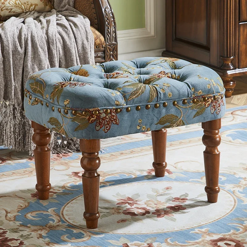 HLZ fabric bedside stool household living room shoe change solid wood coffee table cloakroom stool