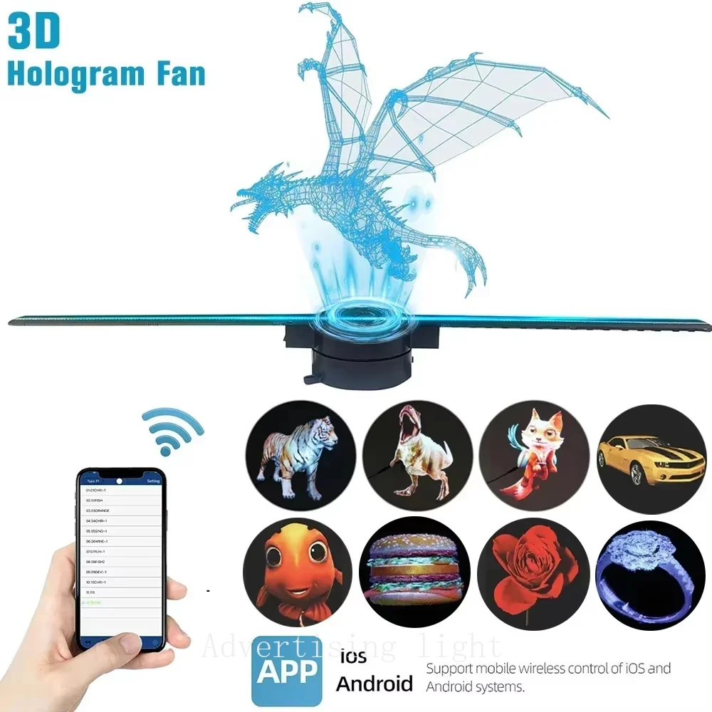 Ventilador de holograma 3D, 42CM, WiFi, proyector holográfico 3D, pantalla publicitaria, luz HD, proyector holográfico para tiendas, Bar, fiesta, Navidad