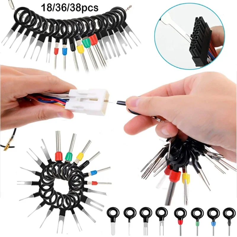 

18/36/38 Pieces Auto Car Terminals Ejector Kit Needle Retractor Key Tool Set Terminal Connector Removal Car Terminal Retractor