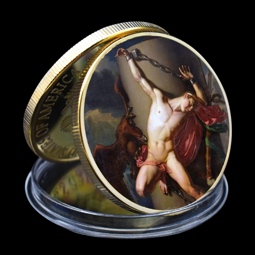 8 Styles Greek Mythology Gold Plated Coin Oil Painting Style Commemorative Coin Prometheus Challenge Coin Festival Gift