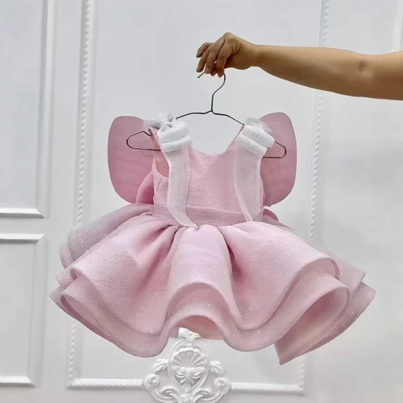 

2026 Baby Girl Pink Cute Princess Dresses New First Birthday Party Gown Children Formal Celebration Pageant Dress Holiday Outfit