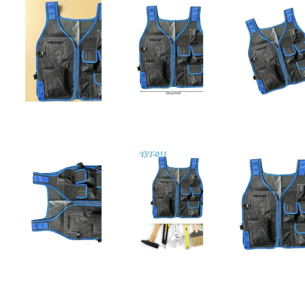 

E15A Handy Tool Vest with Blue Edges, Essential Gear for Maintenance Workers and Camping Enthusiasts