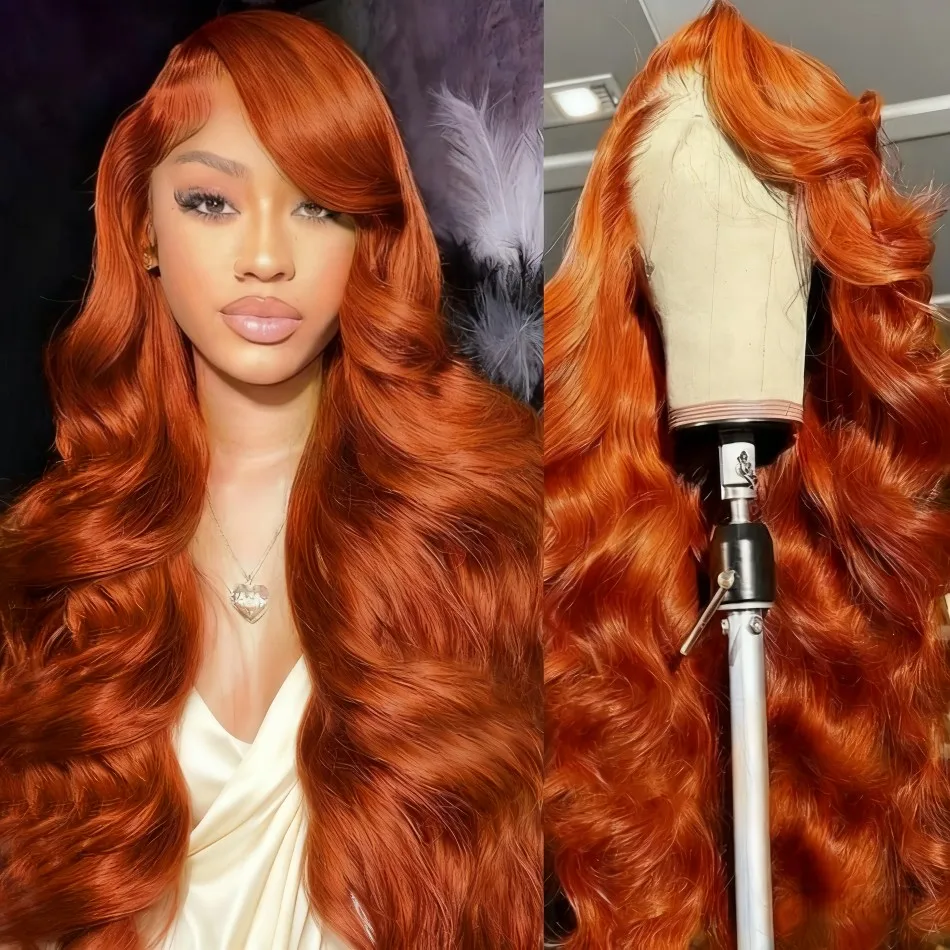 Body Wave Human Hair Wig Ginger Orange 13X6 Hd Lace Frontal Wig 100% Human Hair 250 Density 350 Colored Preplucked Brazilian Wig