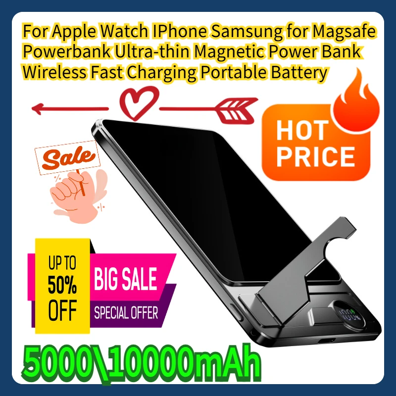 

For Apple Watch IPhone Samsung for Magsafe Powerbank Ultra-thin Magnetic Power Bank Wireless Fast Charging Portable Battery