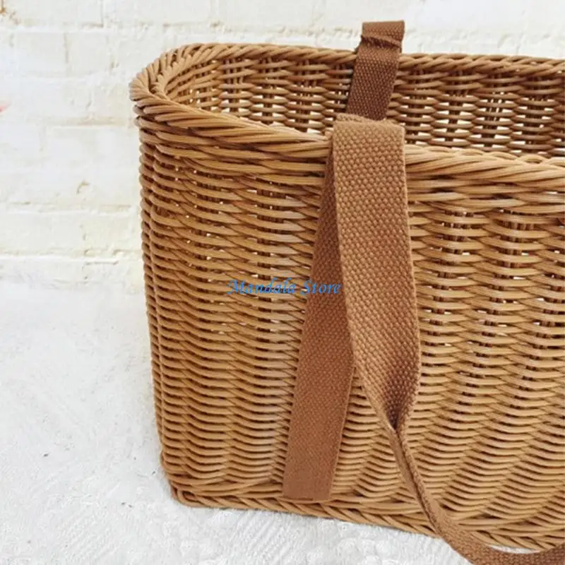 

U2JC Faux Rattan Storage Basket for Laundry Flower Basket with Handle Office Supplies