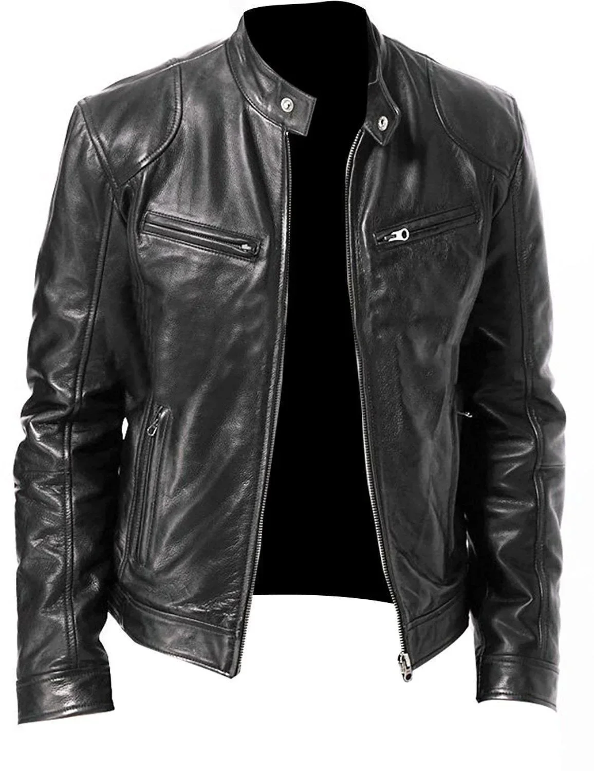 

Spring Summer Fashion Korean Style New for Men's Clothing Men Leather Coat Stand Collar Punk Motorcycle Leather Jacket