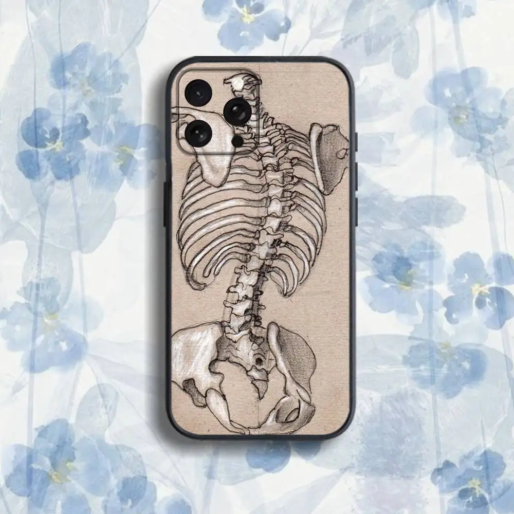 인체 해부학 의료용 아이폰 케이스 (아이폰 17, 16, 15, 14, 13, 12, 프로, 맥스, 플러스, E, SE4, 에어, 미니) 블랙 소프트 박스