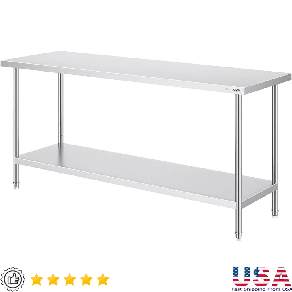 Heavy Duty Stainless Steel Prep Table Adjustable Height Metal Worktable 880lbs Capacity Restaurant Kitchen Equipment Commercial