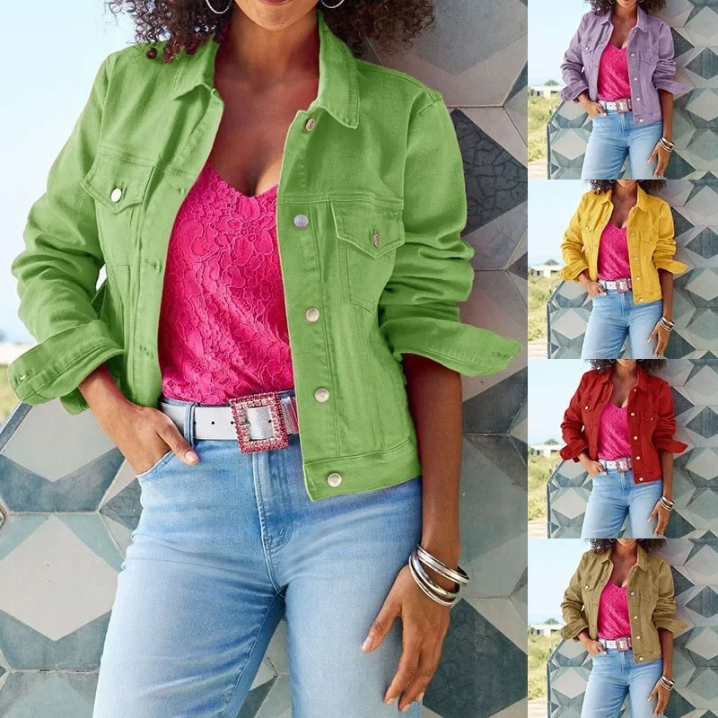 

Women's Jackets Casual Coat Slim Vintage Button Down Distressed Short Denim Jean Jacket with Pocket Coat Women Streetwear Tops