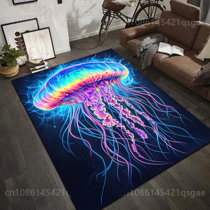 Multiple sizes Colorful glowing jellyfish art Carpet for Living Room Bedroom Sofa Home Decor Rus Non-slip Floor Mat Luxury Gift