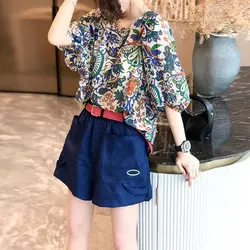 Fashion Casual O-Neck Loose Printed Pullovers Female Clothing Elegant Half Sleeve Summer Spliced All-match Korean T-shirt 2023