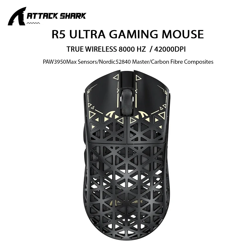 

ATTACK SHARK R5 ULTRA Tri-Mode Wireless Hollowed-out Carbon Fiber Lightweight Esport Gamer Mouse PAW3950MAX Gaming Accessories