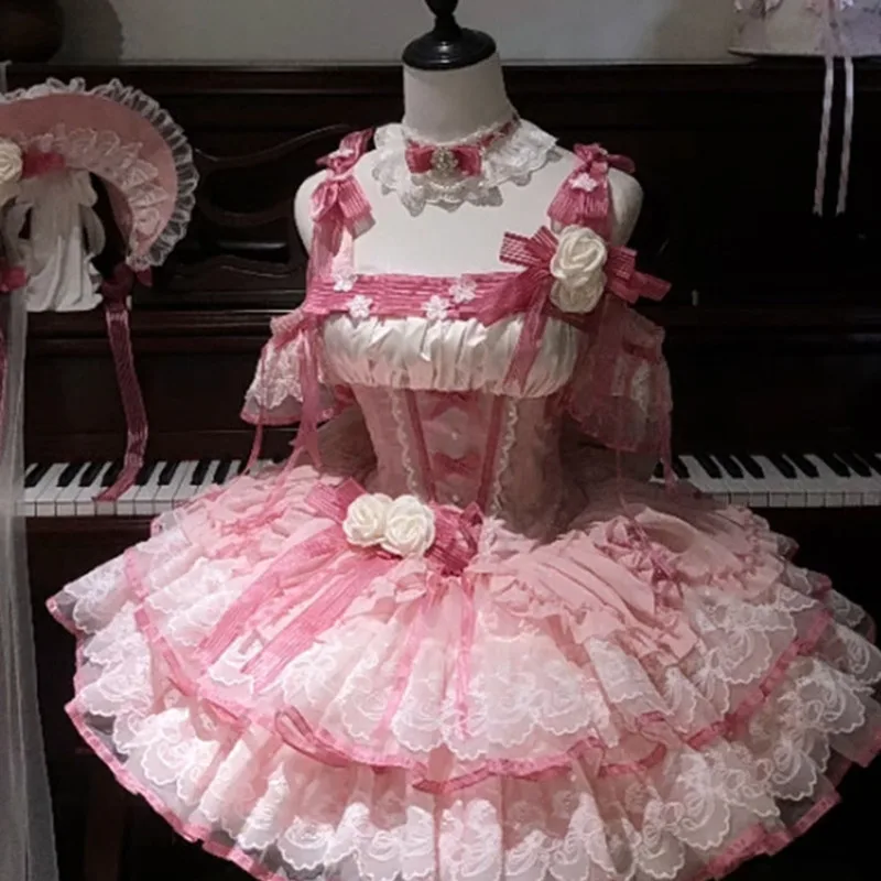 New Pink Straps Lolita Evening Dress Woman Princess Dress Coming-of-age Ceremony Student Birthday Party Further Education Girl