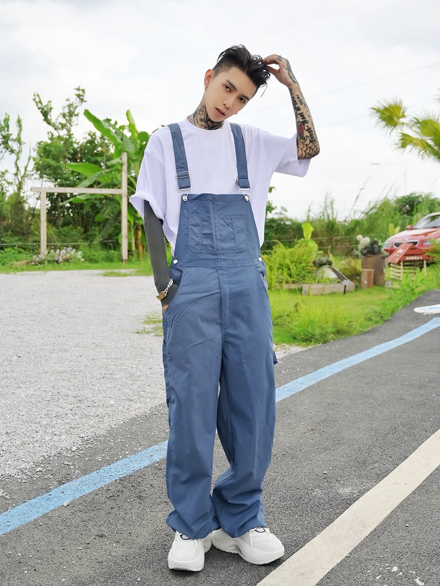 VE2 All-Match Streetwear Overall Pants Set Men's Straight Leg Workwear Style Casual Trousers Four Seasons Fashionable