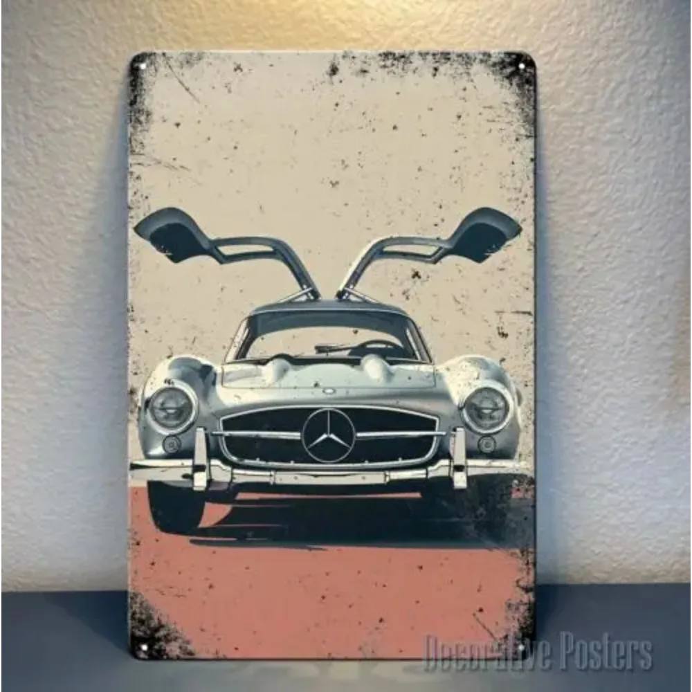 Póster de coche de metal Mercedes 300SL, letrero de pared de aluminio de 20x30 cm, decoración automotriz vintage